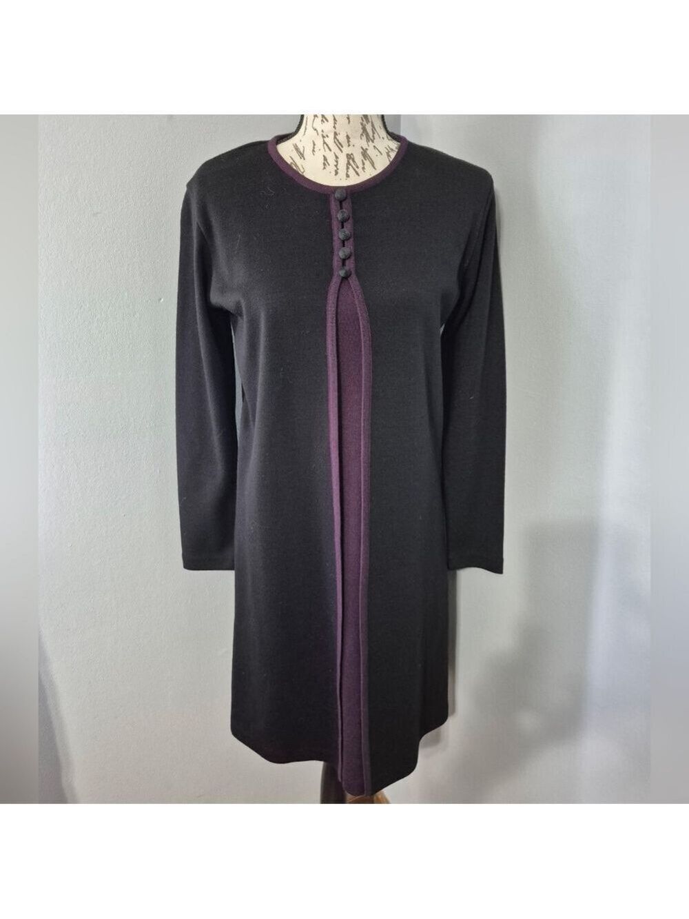 Liz Claiborne Black and Purple Long Sleeve Dress